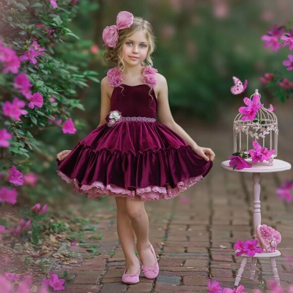 Dollcake Charity Velvet Dress in burgundy, Girls Size 7 - Picture 8 of 9